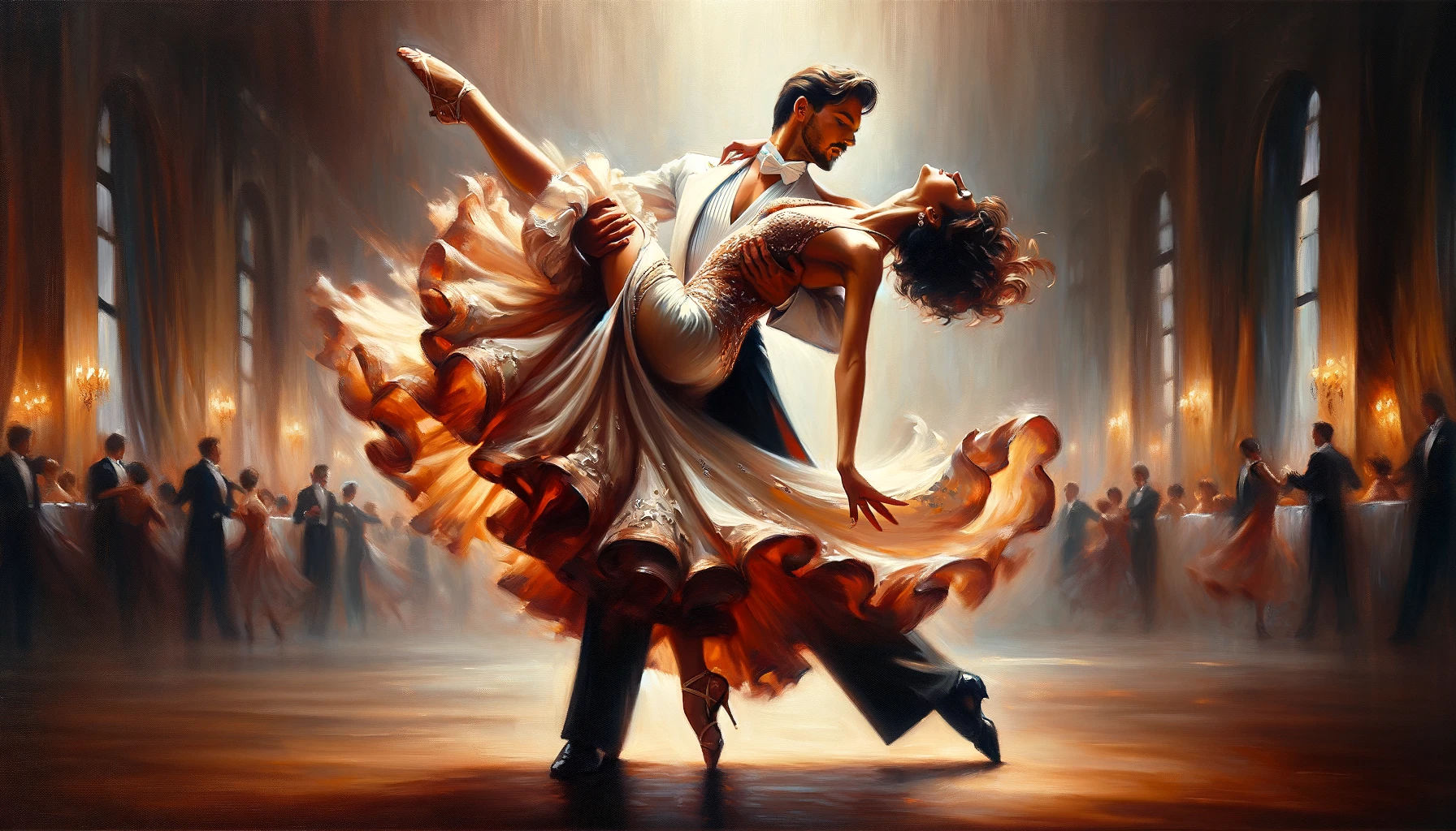 a painting of a man ballroom dancing with a woman