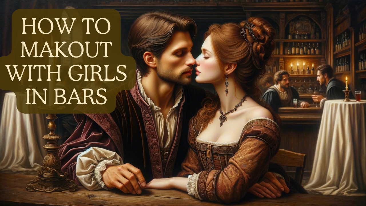 a man preparing to kiss a woman in a bar renaissance style painting