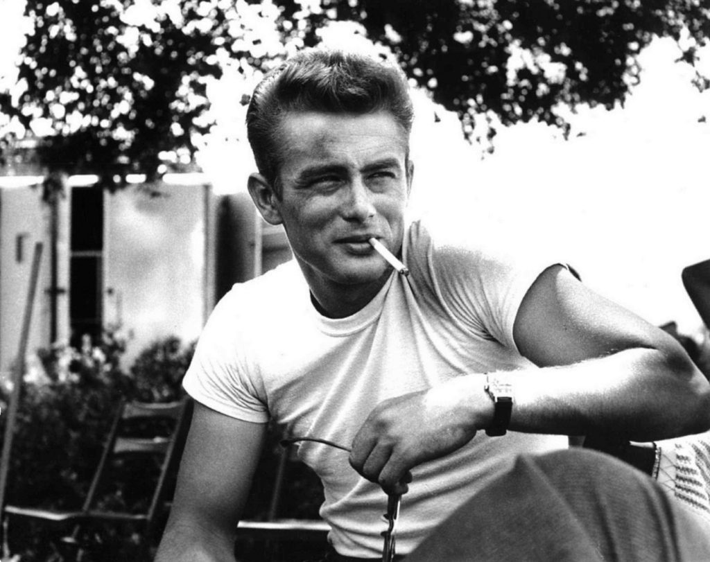 A photo of James Dean with a cigarette 