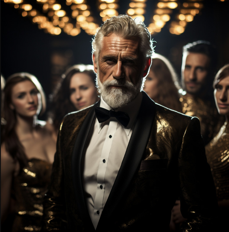 The most interesting older man in the world at attracting younger women. In a tuxedo. 