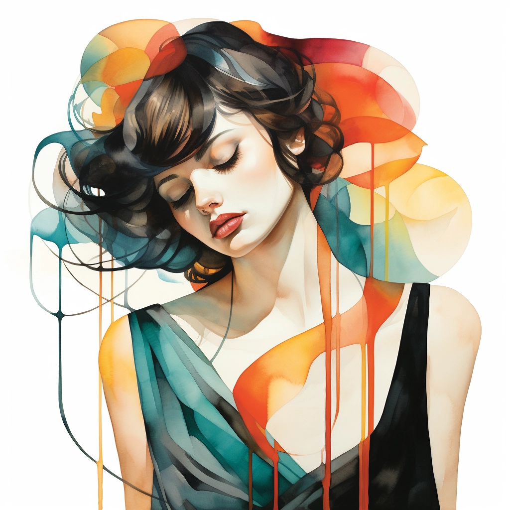 Artistic painting of a beautiful, young brunette woman