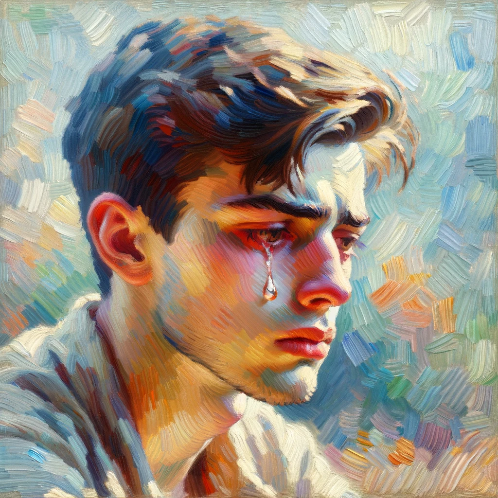 A boy crying. Impressionist painting. 