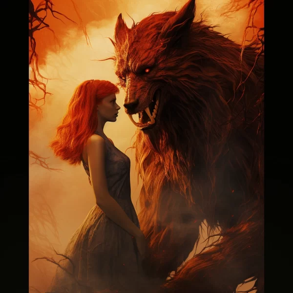A young woman staring lovingly at her werewolf 
