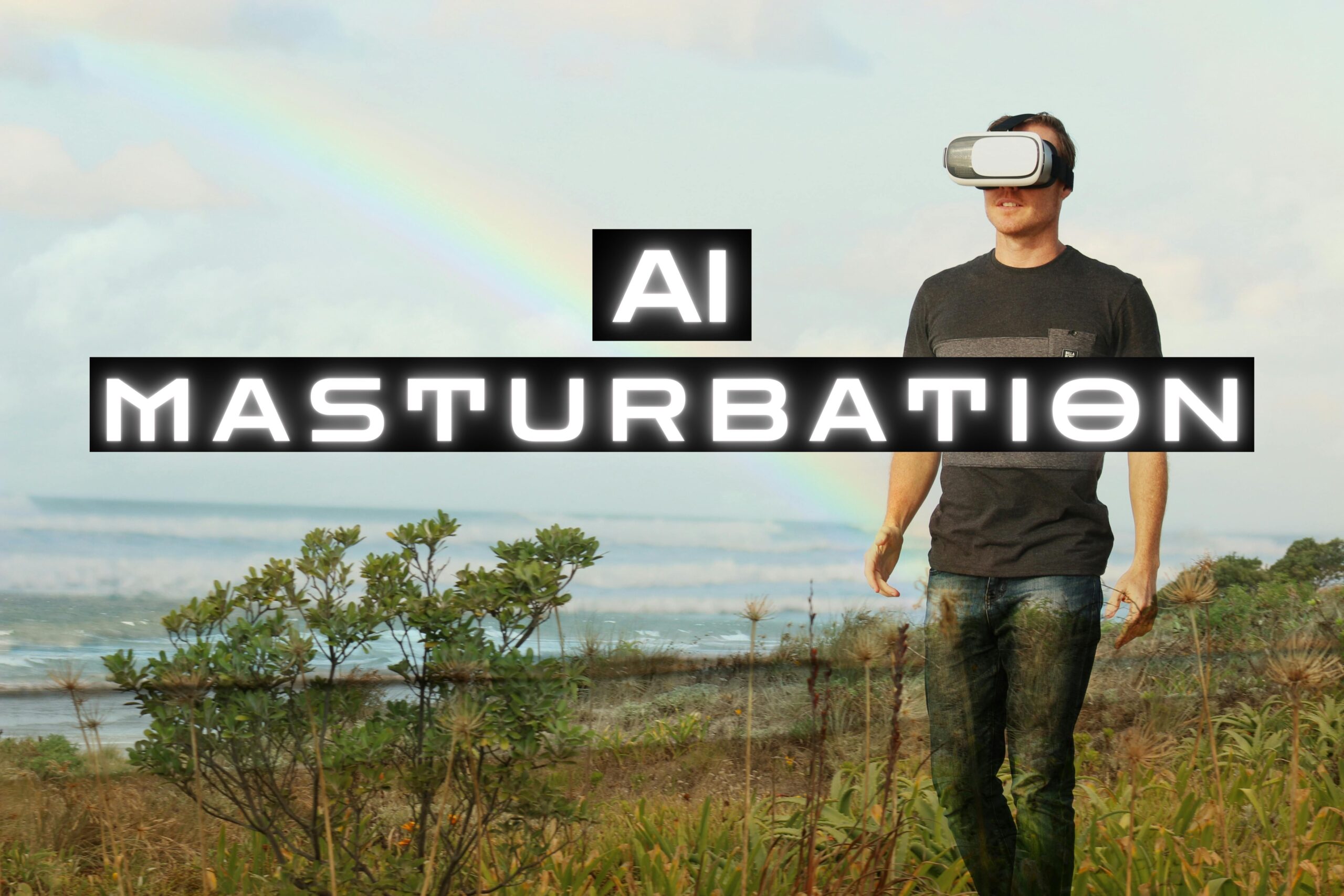 A man waking through a field with an ai headset on