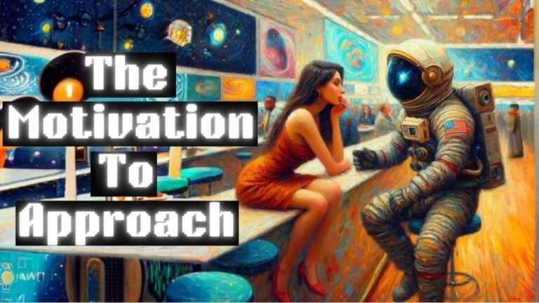 An astronaut talking to a pretty girl in a bar